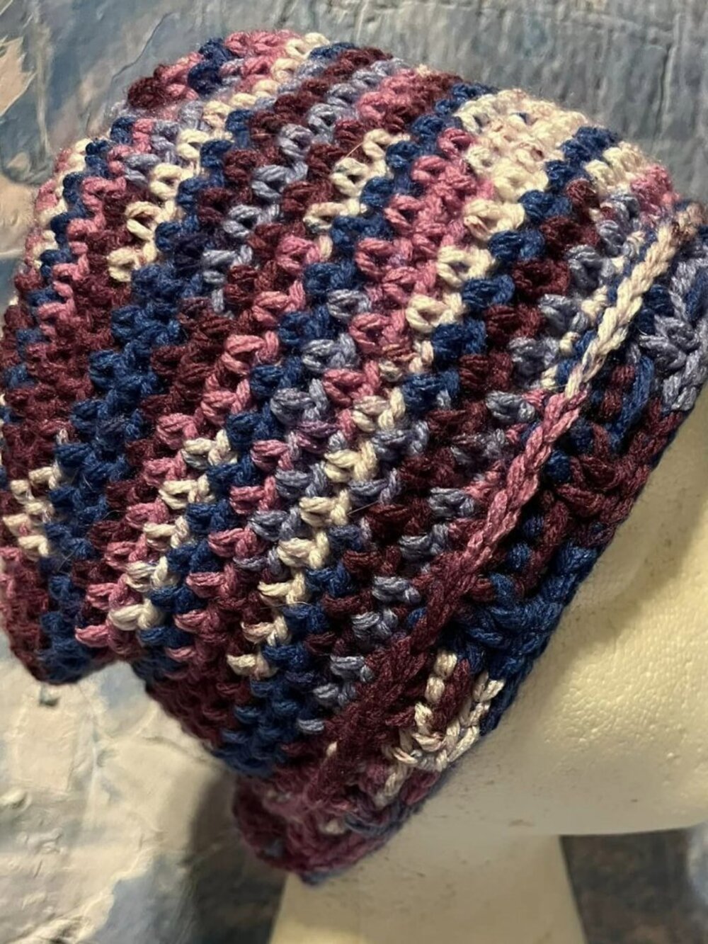 🐻New Handmade Purple and Blue Tone Beanie (8.5" Long X 22-27" Circumference)